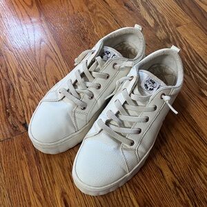 Roxy White with Pink Rose Accent Platform Sneakers